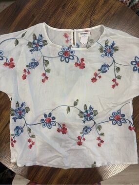 Kindred White Embroidered Floral Short-Sleeve Blouse